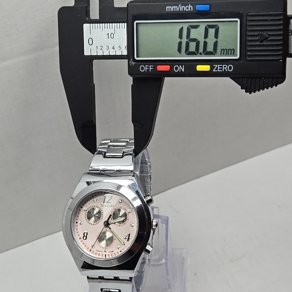 Womens Longbo Chronograph Pink Silver Tone Watch New Battery - Picture 5 of 10